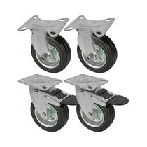 Kit 4 un roda rodízio fixo giratório freio borracha maciça 5 Kit 4 un roda rodízio fixo giratório freio borracha maciça 5