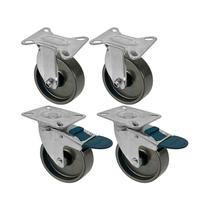 Kit 4 un roda rodízio fixo giratório freio polipropileno 3"