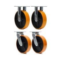 Kit 4 un roda rodízio fixo giratório poliuretano ferro pu 8"