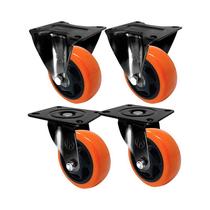 Kit 4 un roda rodízio fixo giratório pvc laranja 2 pol 50mm
