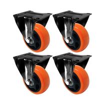 Kit 4 un roda rodízio fixo pvc laranja 2 polegada 50mm móvel