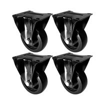 Kit 4 un roda rodízio fixo pvc preto 3 polegada 75mm móvel