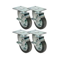 Kit 4 un roda rodízio giratório freio borracha maciça 4 pol Kit 4 un roda rodízio giratório freio borracha maciça 4 pol