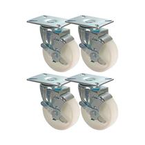 Kit 4 un roda rodízio giratório freio nylon 5 pol 130mm