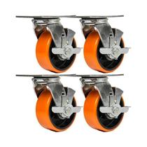 Kit 4 un roda rodízio giratório freio poliuretano ferro pu 4