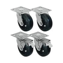 Kit 4 un roda rodízio giratório freio trava borracha 6 poleg