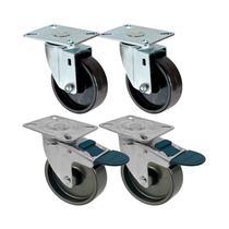 Kit 4 un roda rodízio giratório freio trava polipropileno 4"