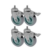 Kit 4 un roda rodízio giratório rosca trava pvc bp 4" 100mm