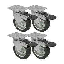Kit 4 un roda rodízio giratório trava borracha maciça 3 pol