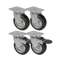 Kit 4 un roda rodízio giratório trava borracha maciça 5 pol