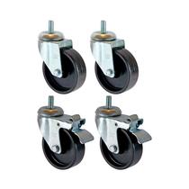 Kit 4 un roda rodízio rosca giratório freio polipropileno 3"