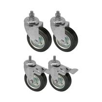 Kit 4 un roda rodízio rosca giratório trava borracha 4 poleg