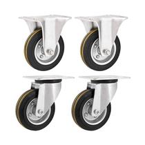 Kit 4 un rodízio fixo giratório borracha preta 4" 101mm Kit 4 un rodízio fixo giratório borracha preta 4" 101mm