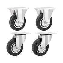 Kit 4 un rodízio fixo giratório borracha preta 5" 127mm