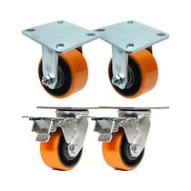 Kit 4 un rodízio fixo giratório trava poliuretano ferro pu 3