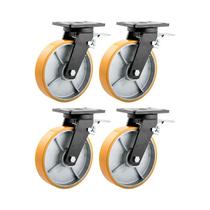 Kit 4 un rodízio giratório freio poliuretano 8" 203mm
