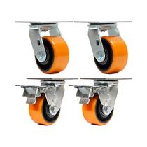 Kit 4 un rodízio giratório freio poliuretano ferro pu 4"
