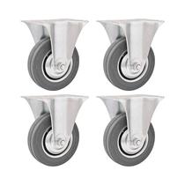 Kit 4 un rodízio roda fixo borracha cinza 3" 76mm
