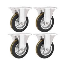 Kit 4 un rodízio roda fixo borracha preta aço 4" 101mm 88kg