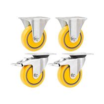 Kit 4 un rodízio roda fixo e giratório freio pvc amarela 4" Kit 4 un rodízio roda fixo e giratório freio pvc amarela 4"