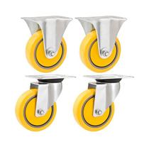 Kit 4 un rodízio roda fixo e giratório pvc amarela 5" 127mm