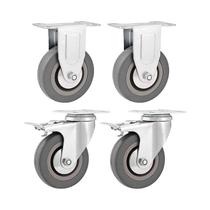 Kit 4 un rodízio roda fixo giratório freio pvc cinza 3" 76mm