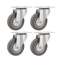 Kit 4 un rodízio roda giratório borracha cinza 3" 76mm