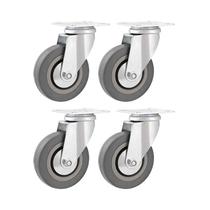 Kit 4 un rodízio roda giratório borracha pvc cinza 3" 76mm