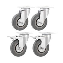Kit 4 un rodízio roda giratório e freio pvc cinza 3" 76mm