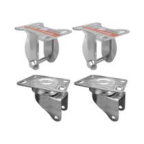 Kit 4 un suporte garfo fixo e giratório 2 pol p/ rodízio