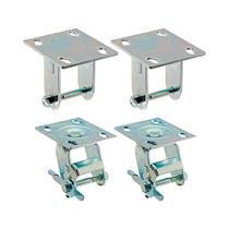 Kit 4 un suporte garfo fixo e giratório freio 4pol p/rodízio