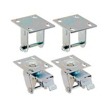 Kit 4 un suporte garfo fixo e giratório freio 4pol p/rodízio