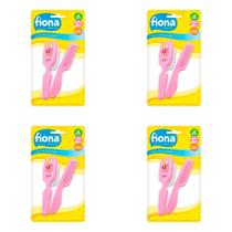 Kit 4 Und Escova Fiona + Pente Higiene Infantil Rosa Ref 802530
