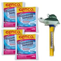 Kit 4 Und Super Tratamento Semanal Oxigenco + Termometro Flutuante Tartaruga para Piscina Spa / Ofuro