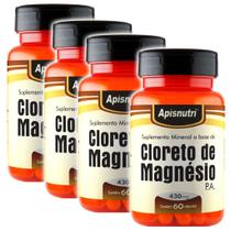 Kit 4 unidades Cloreto de Magnésio PA 60cps 430mg Apisnutri