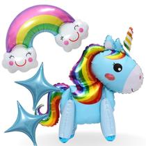 Kit 4 Unidades De Balões Metalizados GRANDE, Unicórnio 3D POP 86cm, Estrelas 4 Pontas e Balão Chuva De Amor-Decoração Kit 4 Unidades De Balões Metalizados GRANDE, Unicórnio 3D POP 86cm, Estrelas 4 Pontas e Balão Chuva De Amor-Decoração