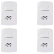 Kit 4 unidades - mg b3 conj 1 tom. 2p+t 20a + 1 int. simples 10a 4x2 branco (19474)
