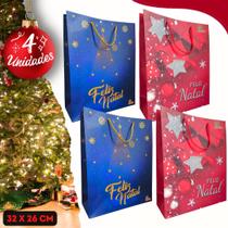 Kit 4 Unidades Sacola de Presente Embrulho Natalina Natal Papai Noel Arvore 32x26 Decorada Enfeite Lindo Cetim Kit 4 Unidades Sacola de Presente Embrulho Natalina Natal Papai Noel Arvore 32x26 Decorada Enfeite Lindo Cetim