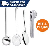 Kit 4 Utensílios Cozinha Colher Escumadeira Concha Aço Inox - MADEFER