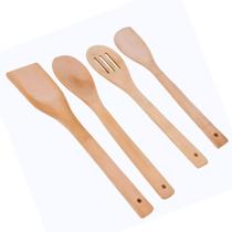 Kit 4 Utensílios de Bambu Natural com Espátulas E Colheres Cozinha Confeitaria Alimentos - UnyGift