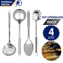 Kit 4 Utensílios de Cozinha em Inox Concha Colher Pegador Escumadeira Profissional e para o Dia a Dia Kit 4 Utensílios de Cozinha em Inox Concha Colher Pegador Escumadeira Profissional e para o Dia a Dia
