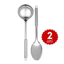 Kit 4 Utensílios de Cozinha em Inox Concha Colher Pegador Escumadeira Profissional e para o Dia a Dia