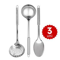 Kit 4 Utensílios de Cozinha em Inox Concha Colher Pegador Escumadeira Profissional e para o Dia a Dia Kit 4 Utensílios de Cozinha em Inox Concha Colher Pegador Escumadeira Profissional e para o Dia a Dia