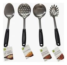 Kit 4 utensílios De Cozinha Escumadeira Colher Concha e Pegador De Massas resistente, caldos, concha para feijão, colher para arroz, escumadeira