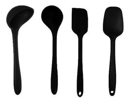 Kit 4 Utensílios De Silicone Colher Espátula Raspadora Concha Kit 4 Utensílios De Silicone Colher Espátula Raspadora Concha