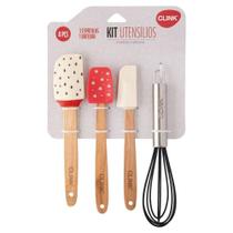 Kit 4 utensílios silicone, madeira e ferro 20cm x 4xm x1,8cm - CLINK