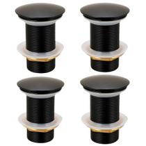 Kit 4 Valvula Lavatorio Pia Banheiro Click 1 1/4 Inox Preto