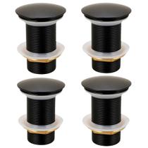 Kit 4 Valvula Lavatorio Pia Banheiro Click 1 1/4 Inox Preto