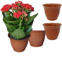 Kit 4 Vasinhos Violeta e Kalanchoe Decoração Cachepô Redondo 9cm - Vaso de Planta Cor Marrom - RL