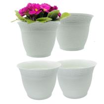 Kit 4 Vasinhos Violeta e Kalanchoe Decoração Cachepô Redondo 9cm - Vaso de Planta Cor Off White